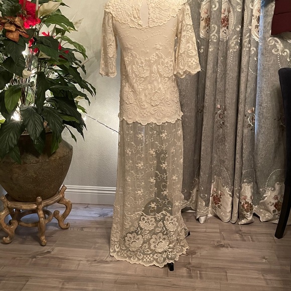 ANTIQUE Vintage  1920s HANDMADE Tambour Needle lace Drop Waist WEDDING dress - Picture 8 of 9